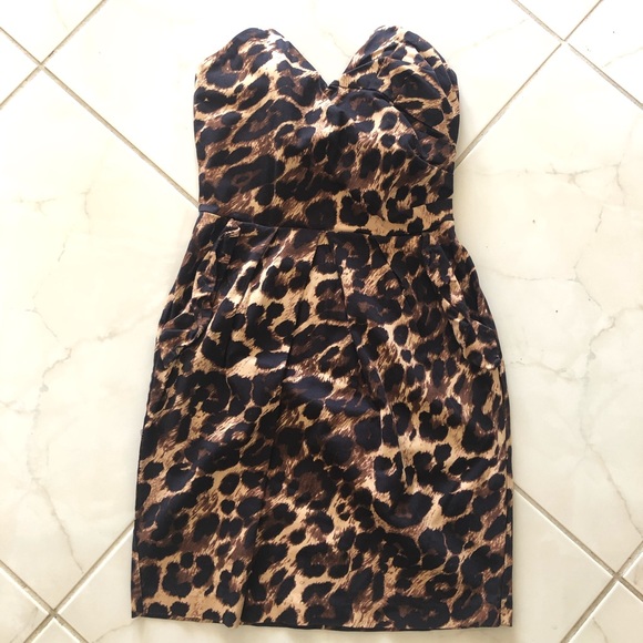 Leopard Cheetah Print Mini Strapless Dress - Picture 1 of 8